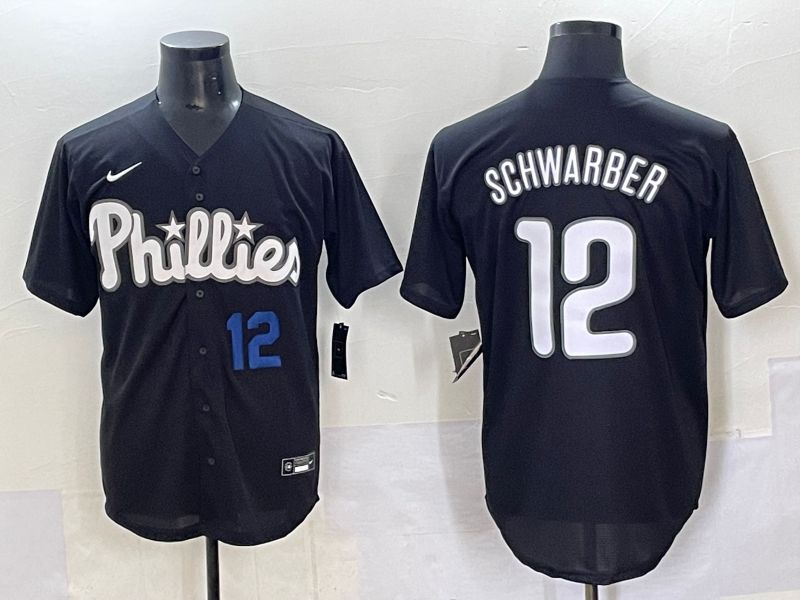 Men 2025 Philadelphia Phillies #12 Schwarber Black Fashion Nike MLB Jersey style 7092->philadelphia phillies->MLB Jersey